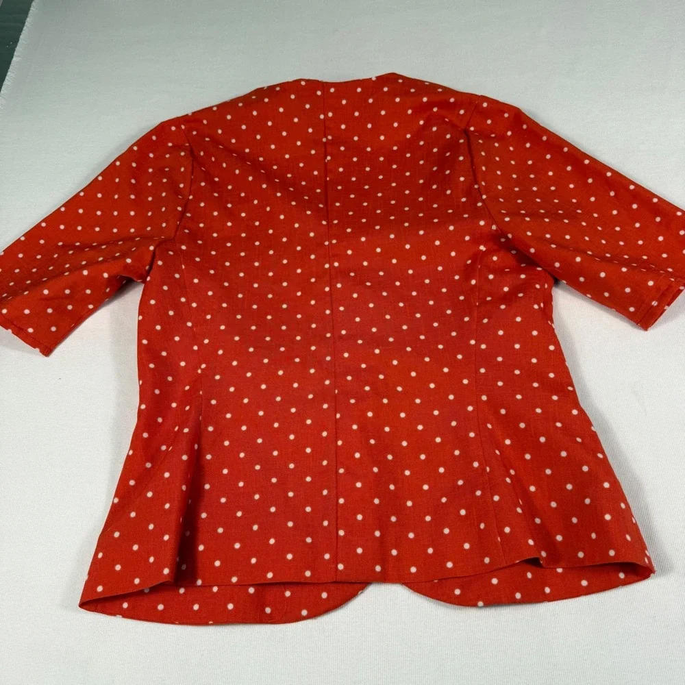 Weinberg Paris Skirt Suit Vintage Red White‎ Polka Dot Short Sleeve Blazer Set